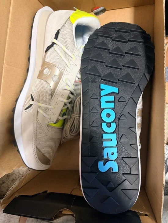 Saucony Beige with Neon Yellow Accent Retro Runner Sneakers - Picture 4 of 6